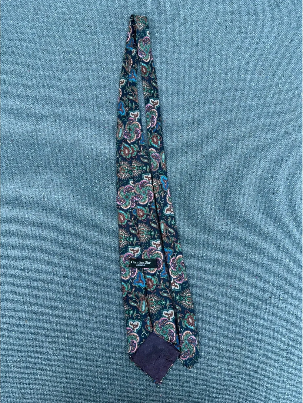 Christian Dior Monsieur Men's Silk Paisley Blue Teal Burgundy Necktie Tie